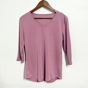 Seg’ments Womens Top 3/4 Sleeve Tencel Pink Ribbed V-Neck T-Shirt Size Medium